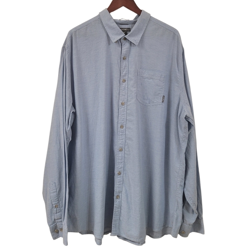 Eddie Bauer Men's T3XL Blue Texured Dobby Shirt Long Sleeve Cotton Tall 3X